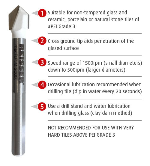 Reisser Premium 5 Piece Tile & Glass Drill Bit Set 4-8mm