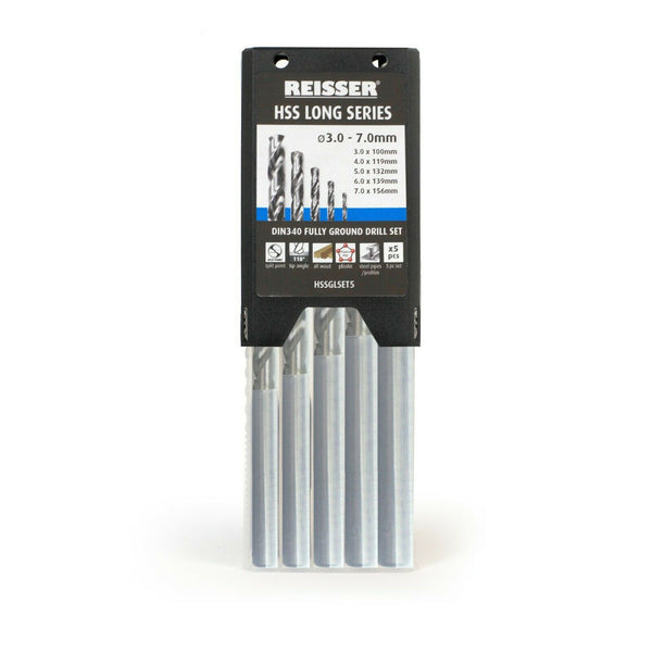 Wood, Metal & Plastic Drill Bit Set HSS DIN340 Long Series Fully Ground Drills (5 Piece, 3-7mm)