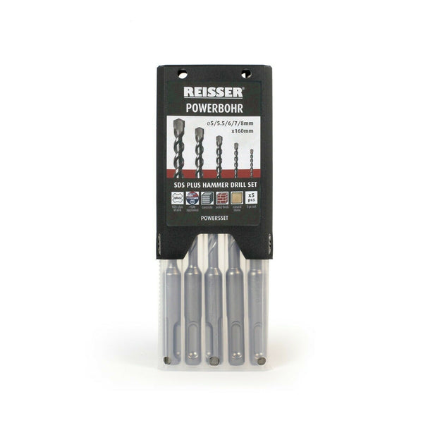 5pc. SDS-Plus Hammer Drill Bit Powerbohr Set (160mm length, 5 to 8mm Diameter)