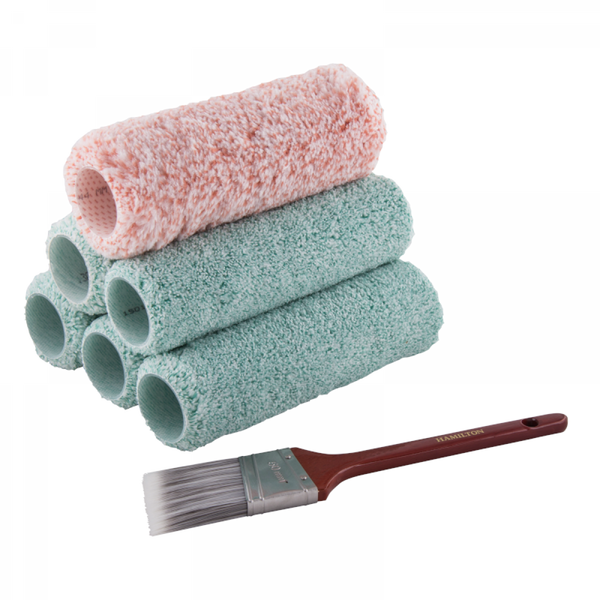 PERFECTION 6 PIECE 9” ROLLER SET + FREE 2” PURE SYNTHETIC ANGLED BRUSH (1.75 Inch Core)