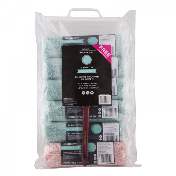 PERFECTION 6 PIECE 9” ROLLER SET + FREE 2” PURE SYNTHETIC ANGLED BRUSH (1.75 Inch Core)